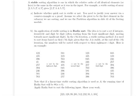 Solved A Stable Sorting Algorithm Is One In Which The Chegg