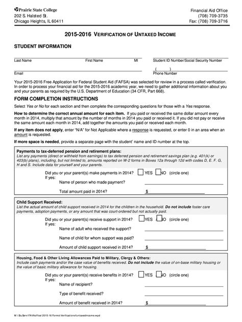 Fillable Online Prairiestate Verification Of Untaxed Income