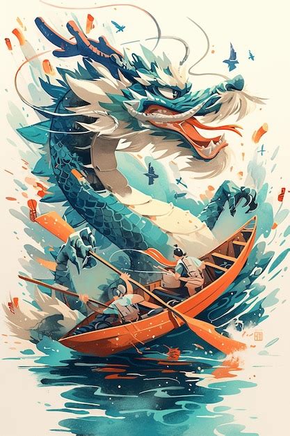 Premium Vector Chinese Dragon Boat Racing In River Scenes