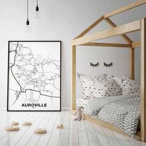 AUROVILLE India Map Poster Black White Hometown City Print Modern Home ...