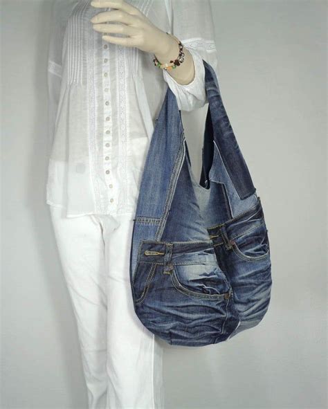 Jean Hobo Bag Denim Slouchy Sling Bag Grab Bag Grunge Style Recycled