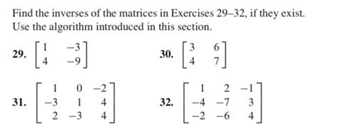 Solved Find The Inverses Of The Matrices In Exercises Chegg