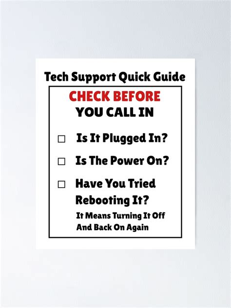 Tech Support Shirt Funny Checklist Helpdesk Quick Guide Poster By Jp