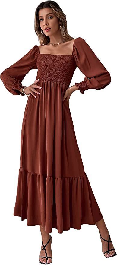 Wdirara Womens Square Neck Flounce Maxi Dress