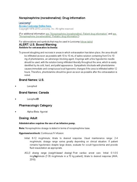 Norepinephrine | PDF | Intravenous Therapy | Norepinephrine