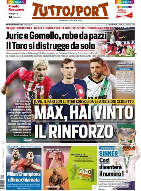 Revue De Presse Italienne Du 28 Novembre 2023 Tuttosport Corriere