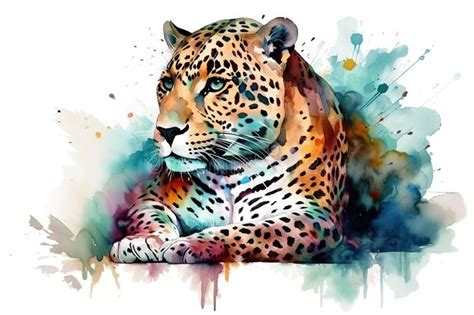 Image Of A Watercolor Colorful Jaguar Painting Wildlife Animal Stock