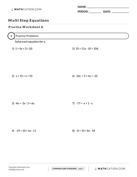 Multi Step Equation Notes And Worksheets Lindsay Bowden Worksheets