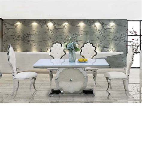 Mesa De Comedor Cromada Rectangular Cristal Blanco 160 X 90 Cm Derbe