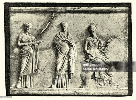 Classical Ancient Greek Bas Relief Plaque Three Muses From Mantineia Of Apollo Attributed To The