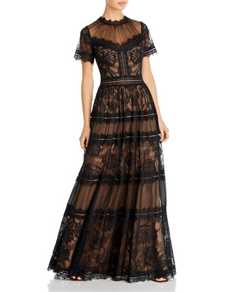 Tadashi Shoji Illusion Neck Lace Panel Gown In Black Lyst