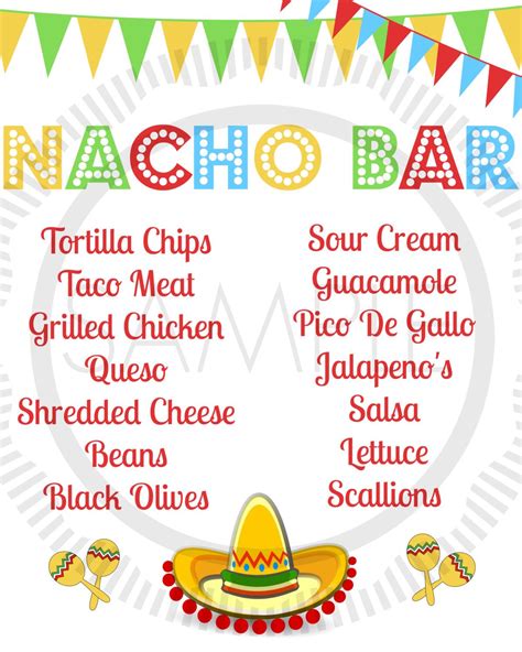 Fiesta Taco Cinco De Mayo Taco Bar Nacho Bar Party Menu Cinco