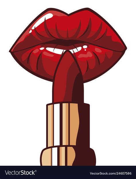 Sexy Female Lips With Lipstick Pop Art Style Vector Image