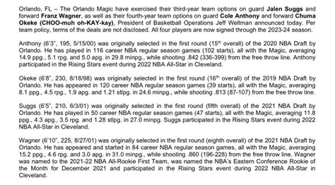 Orlando Magic PR On Twitter PRESS RELEASE OrlandoMagic Exercise