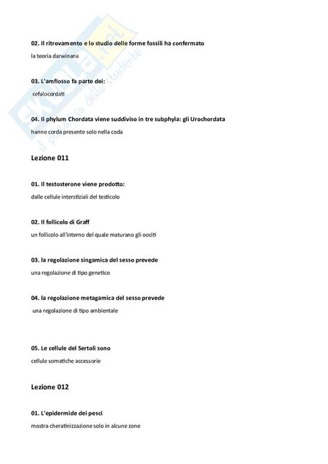 Domande Chiuse Di Anatomia Comparata E Citologia