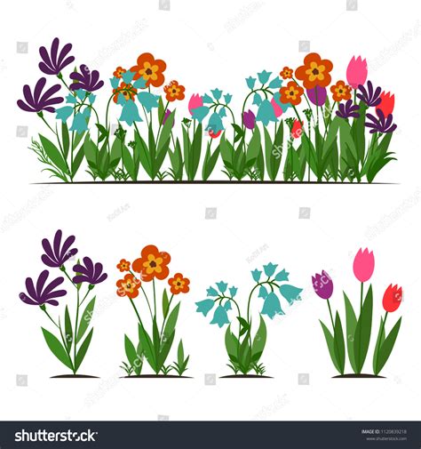 Flat Cartoon Set Garden Flowers Vector Stock Vector (Royalty Free) 1120839218 | Shutterstock