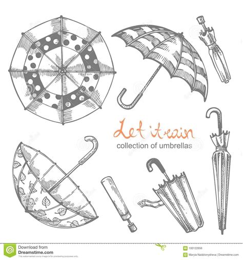 Set Of Illustrations Of Hand Drawn Umbrellas Stock Illustration Illustration Of Pattern