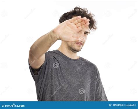 young man blocking face  hands stock photo image  bullying