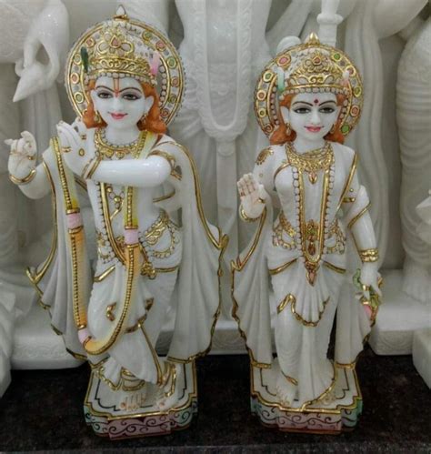 White Painted Radha Krishna Marble Murti Status For Temple Size 2