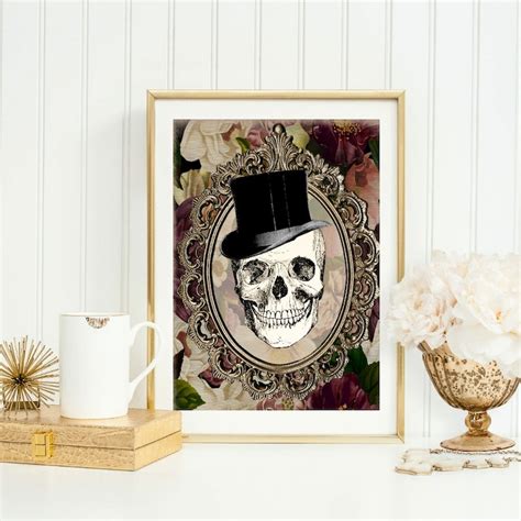 Skull Couple Wall Art Skull Wall Art Flower Skull Home Etsy