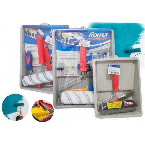 Kit Para Pintura 5 Peças Tigre Rolo Pincel Suporte Bandeja Escorrega