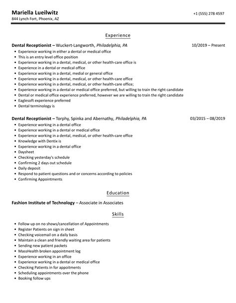 Dental Receptionist Resume Samples Velvet Jobs