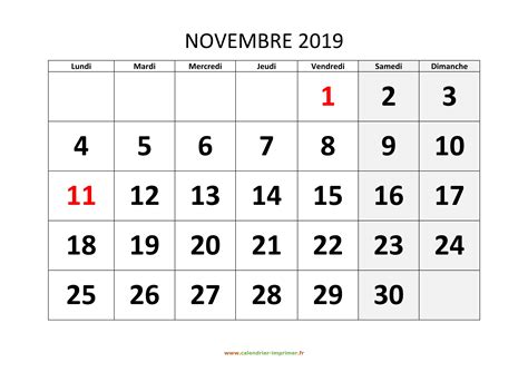 Calendrier Novembre Imprimer