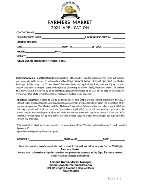 Fillable Online Opp Farmers Market Application Fax Email Print