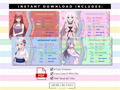 Rainbow Vtuber Schedule Template Pngtuber Stream Schedule Cute Etsy