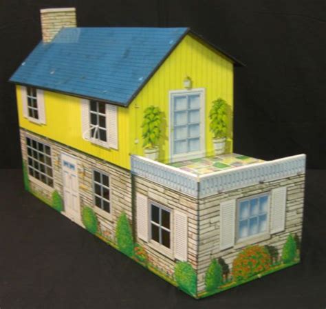 Vintage Tin Litho Dollhouse 1950s Colonial Style American Doll