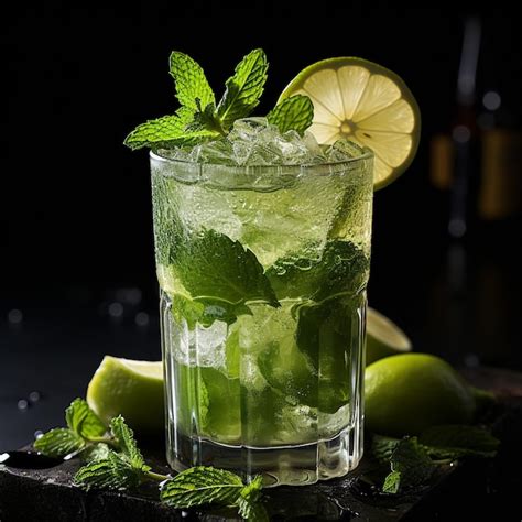 El clásico cóctel de mojito aislado en superficie negra Foto Premium