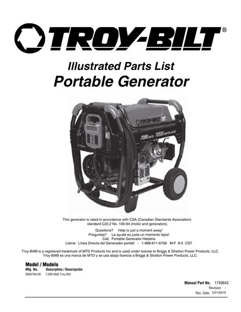 Troy Bilt 7000 Watt Xp Series Portable Generator Users 55 OFF