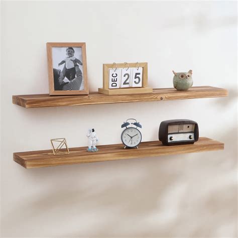 Floating Shelves Long Natural Rustic Wooden Wall Shelf Set Of 2 Handcrafted European Pine