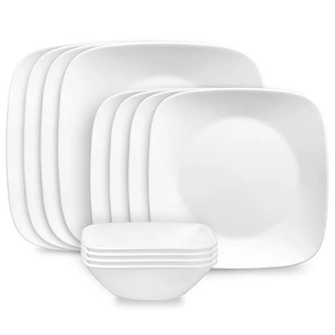 Pure White Square 12-piece Dinnerware Set, Service for 4 | Corelle