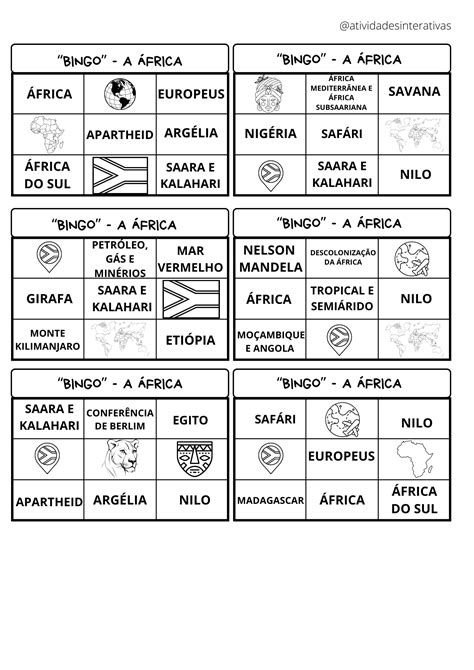 Bingo Sobre O Continente Africano Atividades Interativas Explore