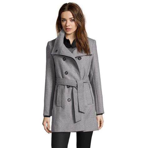 Dkny Grey Wool Double Breasted Trench Coat