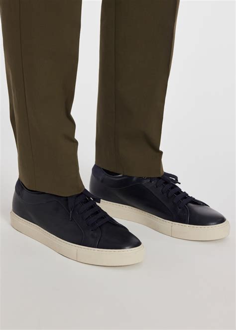 Mens Navy Leather Eco Basso Trainers