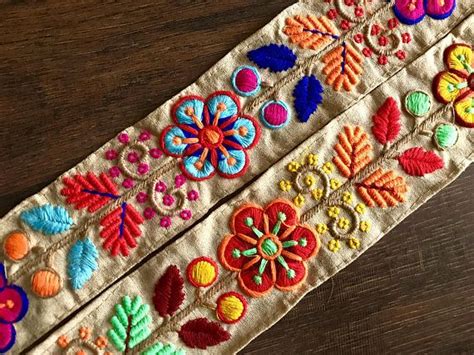 Beige Silk Fabric Trim Multi Colour Embroidered Sari Etsy Hand