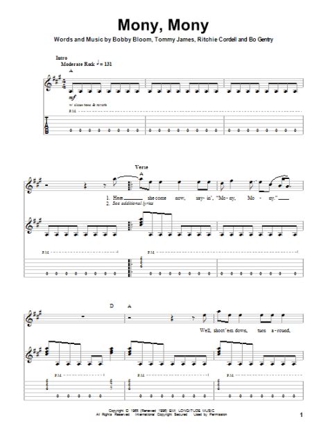 Mony Mony Guitar Tab Play Along Zzounds