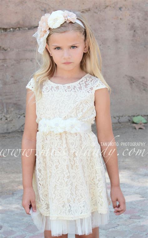 Champagne Ivory Rustic Flower Girl Dress Ivory Cream Lace Etsy