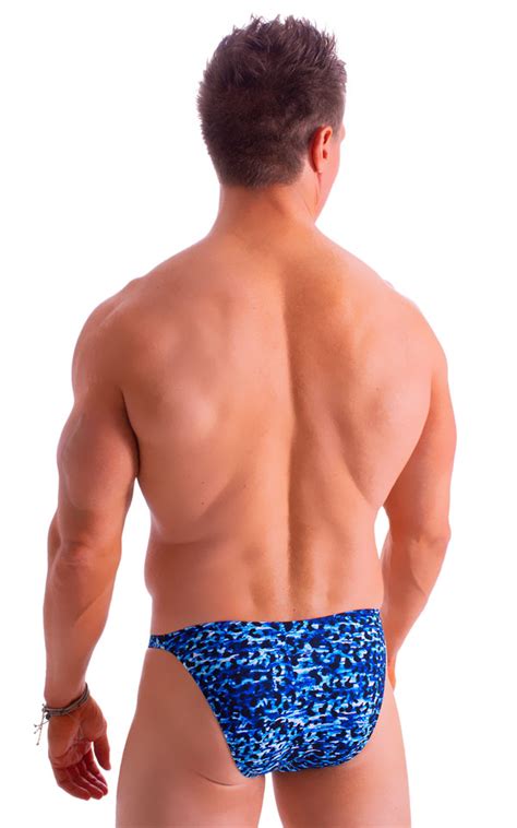 Mens Seamless Pouch Bikini Swimsuit In Blue Leopard Skinzwear