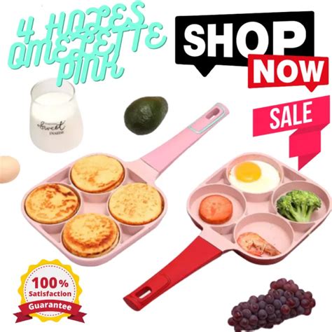 New Aesthetic 4 Holes Non Stick Frying Pan Pink Omelet Pan Induction