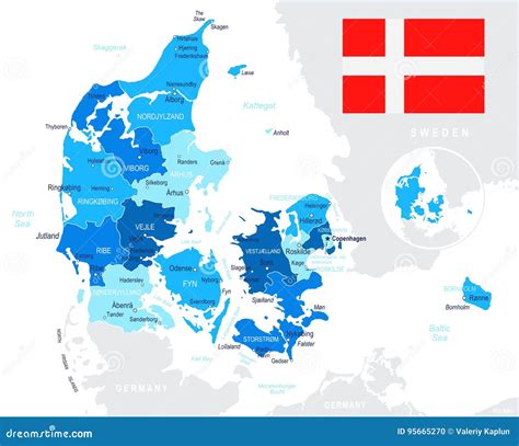 Dinamarca Ilustra O Do Mapa E Da Bandeira Ilustra O Stock