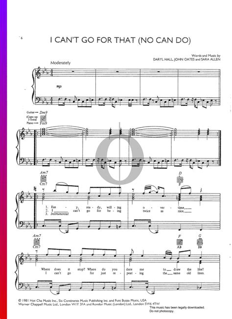 I Can T Go For That No Can Do Hall Oates Piano Sheet Music Oktav