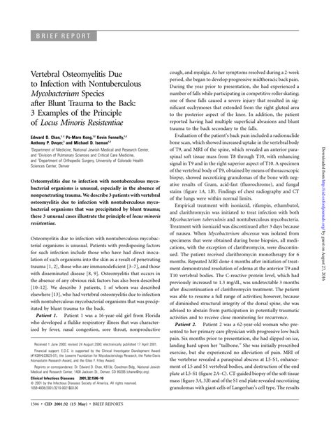 PDF Vertebral Osteomyelitis Due To Infection With Nontuberculous