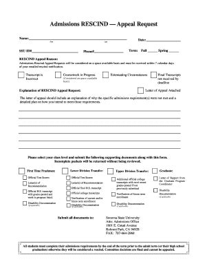 Fillable Online Rescind Appeal Request Form Pub Fax Email Print PdfFiller