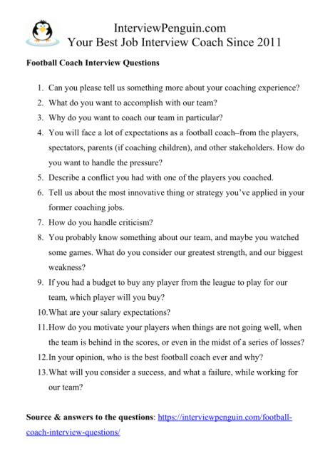 Top 13 Interview Questions & Answers for a Football Coach