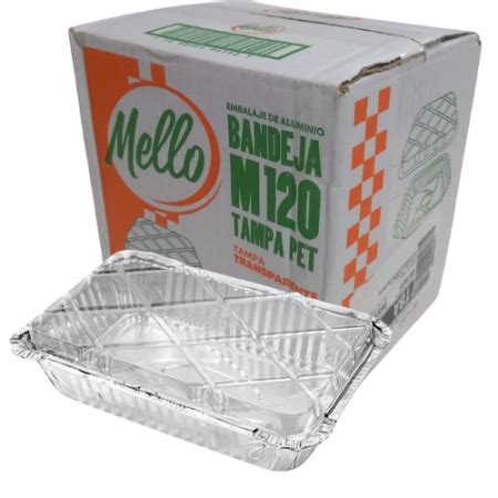 Bandeja Alumínio Retangular M120 Mello 500 mL Tampa PET c 50 Plastimpel