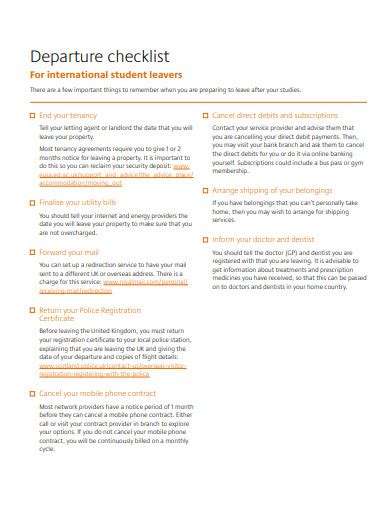 FREE 33+ Departure Checklist Samples in PDF | MS Word