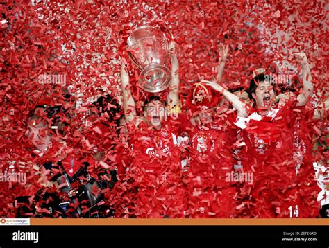 Liverpools Steven Gerrard Lifts The Uefa Champions League Trophy Hi Res